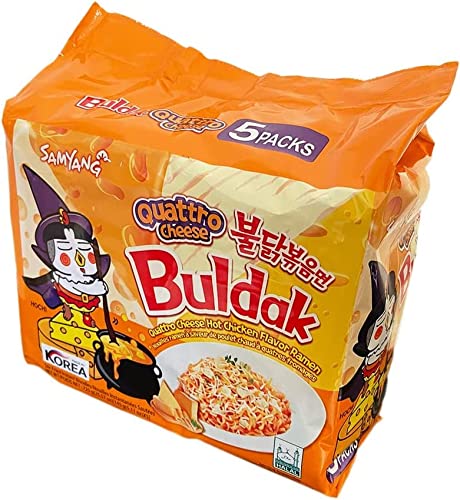 Buldak, Buldak™, Stir-Fried Ramen, Spicy Chicken, Quattro Cheese, 5 Packs, 5.11 Oz (145 G) Each