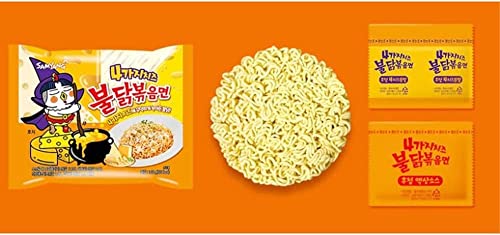 Buldak, Buldak™, Stir-Fried Ramen, Spicy Chicken, Quattro Cheese, 5 Packs, 5.11 Oz (145 G) Each