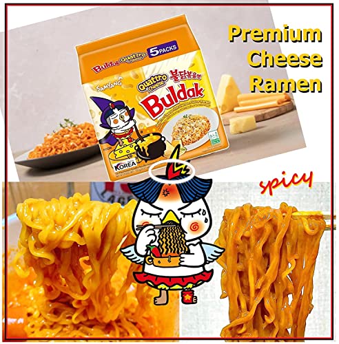 Buldak, Buldak™, Stir-Fried Ramen, Spicy Chicken, Quattro Cheese, 5 Packs, 5.11 Oz (145 G) Each