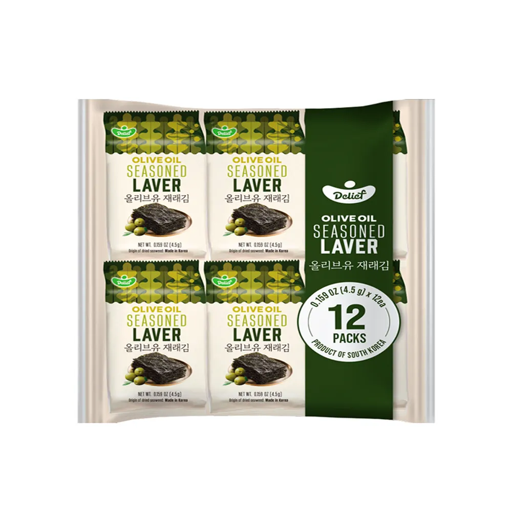 [N0080] DELIEF Olive Oil Seasoned Laver HALAL 4.5g x 12p x 6