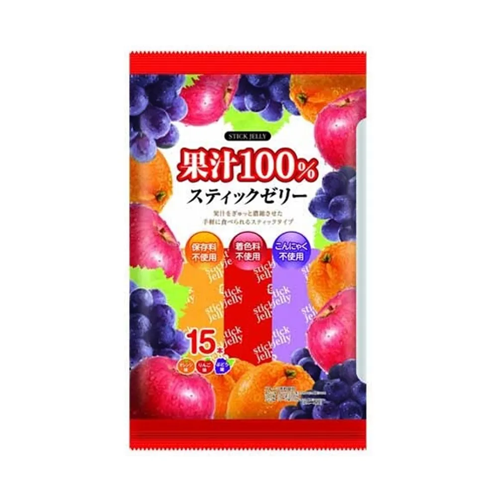 [N0245] RIBON 100% fruit juice stick jelly Orange Apple Grape flavor (15 sticks) *12